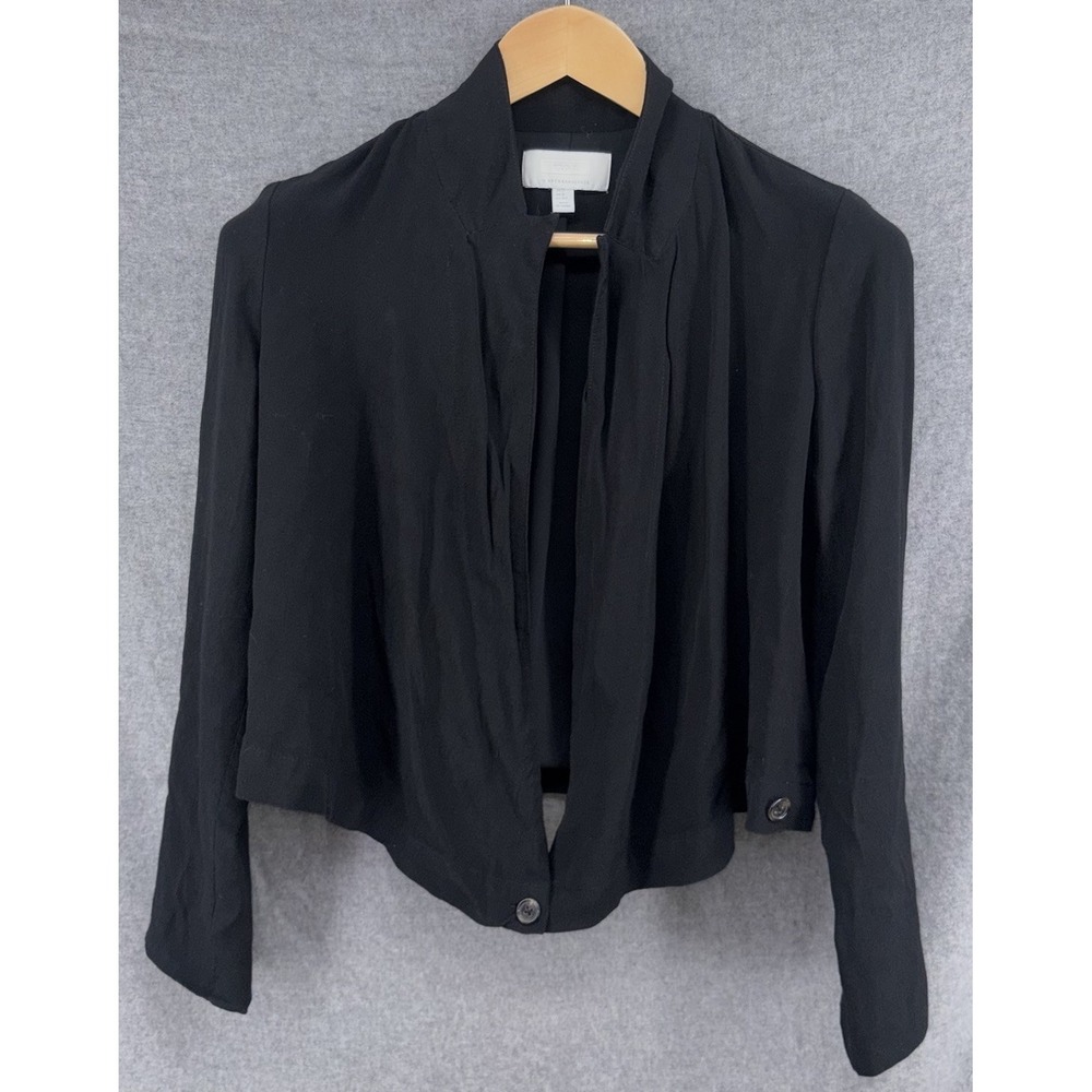 Anthropologie Ett Twa Black Summer Blazer Wrap Top Size 0 Viscose - Picture 1 of 9